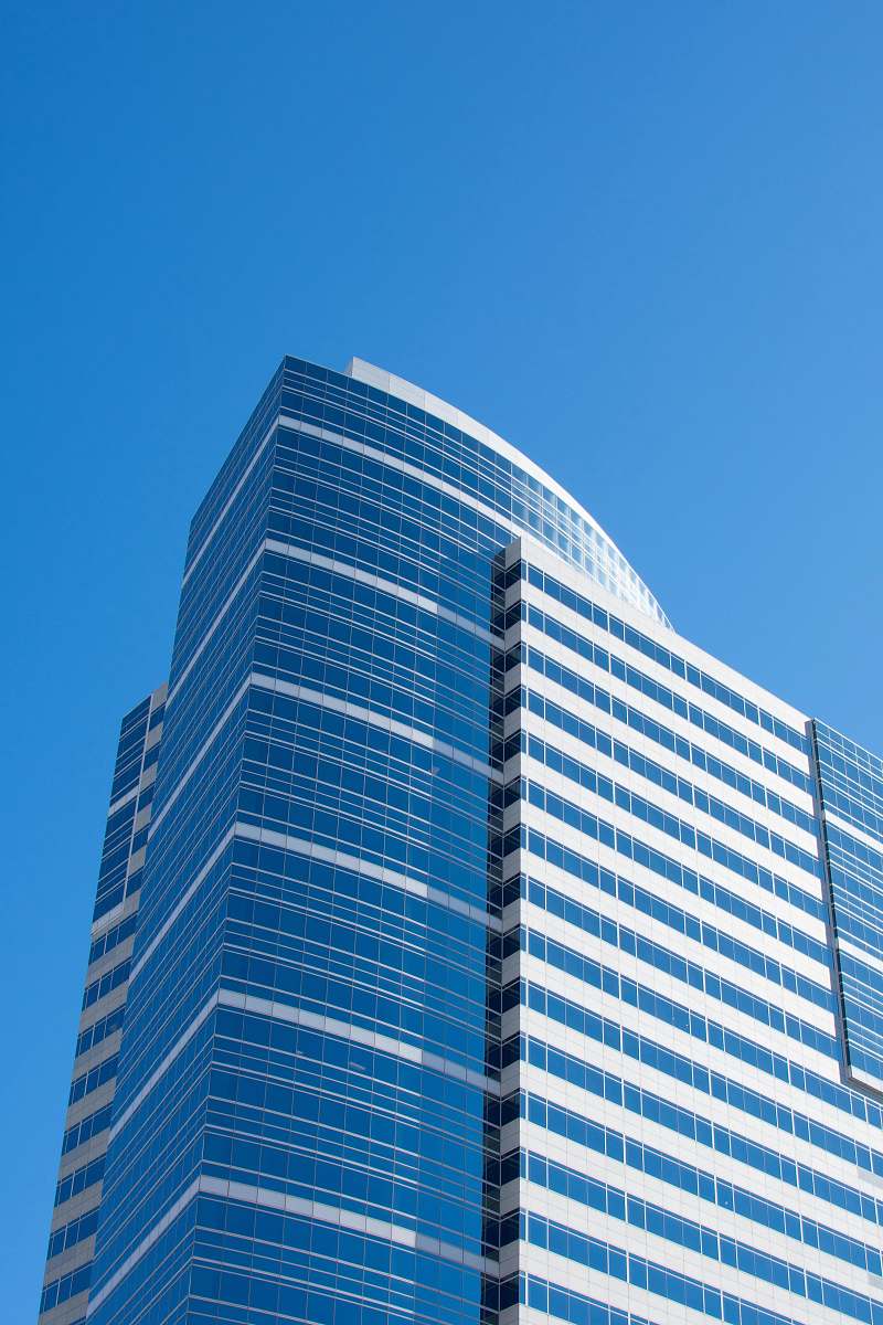 office building blue and white building blue